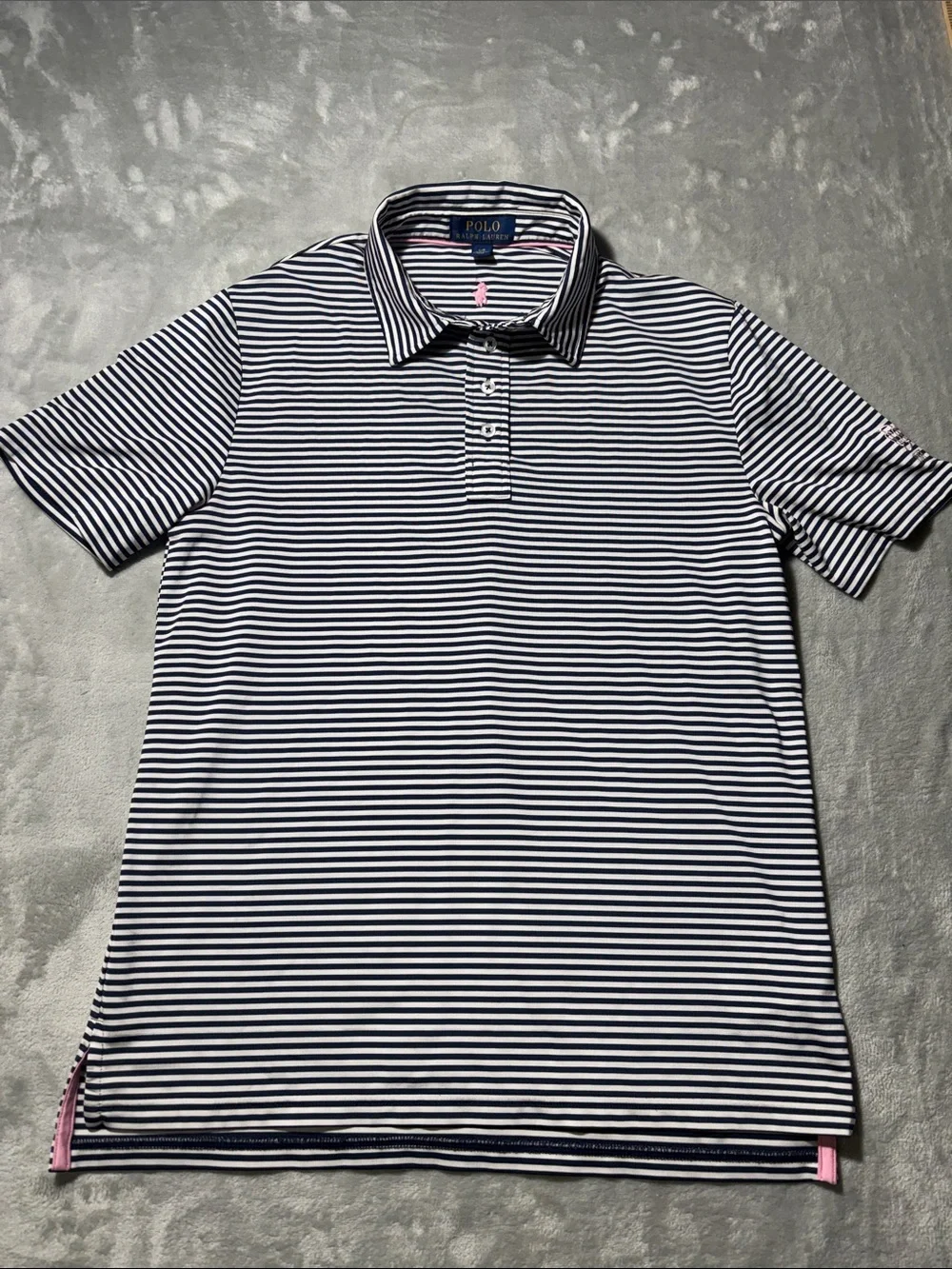 Polo Ralph Lauren Boys L 14-16 Striped Performance Polo Pink Pony